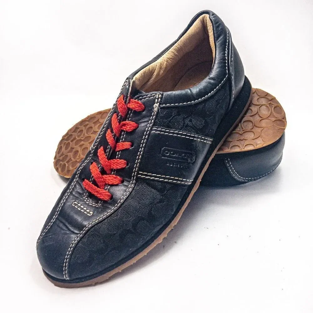 Coach Noella Black Leather and Canvas Sneakers Sz 5M